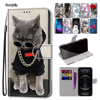 Sunjolly Kaķis Tālrunis Case for Samsung Galaxy J2 Ministru Core J12016 A9 2018 A9S A71 5G Flip Maciņš PU Ādas Telefonu Gadījumā Segtu coque