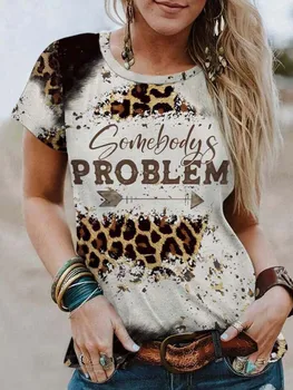 T-Krekls Sievietēm, Kāds ir Problēma Vēstuli, T Krekli Vintage y2k Mūzikas T Retro Leopard Grafiskais Gadījuma Balināts t-veida Topi