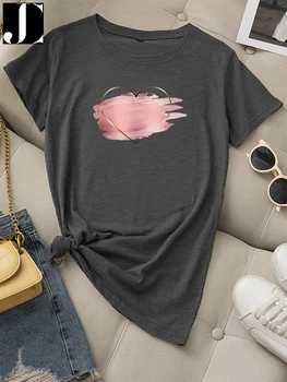 T-krekls Vasaras Gadījuma Sievietes Grafiskais Īsām Piedurknēm Sirds Drukāt Sieviešu Modes Regulāri Īsām Piedurknēm 100% Kokvilna Apaļu Kakla t-veida Topi