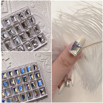 Taisnstūra Nail Art Rhinestone Piederumi Asu Apakšā Kristāls K9 Stikla Akmens Modes 3D Nagu DIY Apdare
