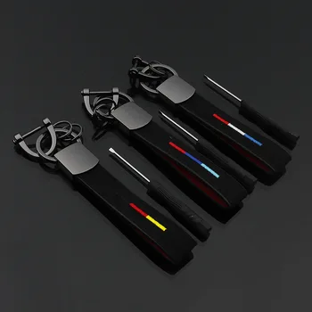 Trīs krāsu Izšūti Zamšādas Ādas Auto Keychain par Volkswagen, Audi Benz Atslēgu Piekariņu