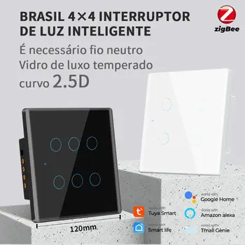 Tuya Brazīlija Zigbee Smart Gaismas Slēdzi 4/6 Banda Touch Sienas AC 110-240V Ekrāna Panelis Neitrālo Vadu Darbs Ar Alexa, Google Home