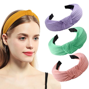 Tīrtoņa Krāsu Plašu Kokvilnas Mezgloti Hairbands, lai WomenFashion Trikotāžas Turban Plašu Vienkāršu Matu Stīpas Meitenes Matu Aksesuāri Cepures