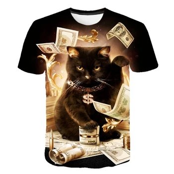 Vasaras 3D Iespiests T-krekls Dzīvnieku Modelis Vīriešu Īsām Piedurknēm T-krekls Kaķis Iespiesti Gadījuma T-krekls Topi Regulāri Iela Vīriešu T Krekls