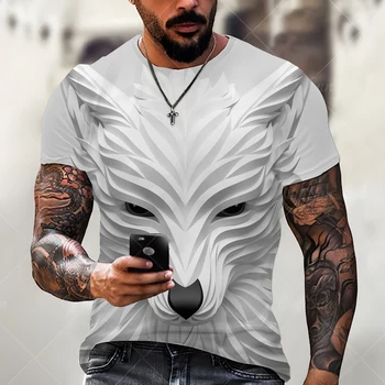 Vasarā Jaunu Vīriešu T-krekls 3D Iespiesti Stereo Redzes Vilks Drukāt Modes Gadījuma Iela Zaudēt Lielgabarīta O-veida kakla Top 2022 Harajuku Quic