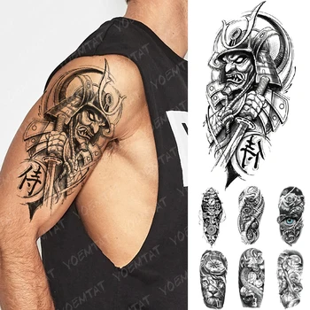 Ūdensnecaurlaidīgus Pagaidu Tetovējumu Uzlīmes Japāņu Samuraju Vilks Tīģeris, Lauva, Body Art Pārsūtīt Viltus Tato Vīrieši Sievietes Ziedu Flash Tetovējumiem