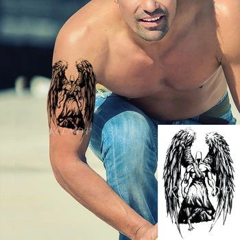 Ūdensnecaurlaidīgus Pagaidu Tetovējumu Uzlīmes Lieliem Spārniem Black Angel Karavīrs Viltus Tatto Flash Tetovējums, Roku, Kāju, Ķermeni, Mākslas Sievietēm Vīriešiem